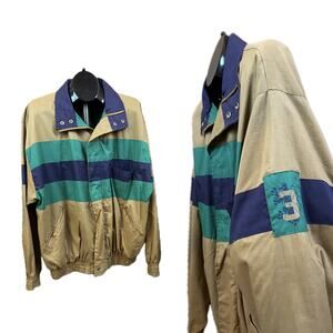 Vintage 1980s Stripe Color Block Zip Up Jacket / Mens Large